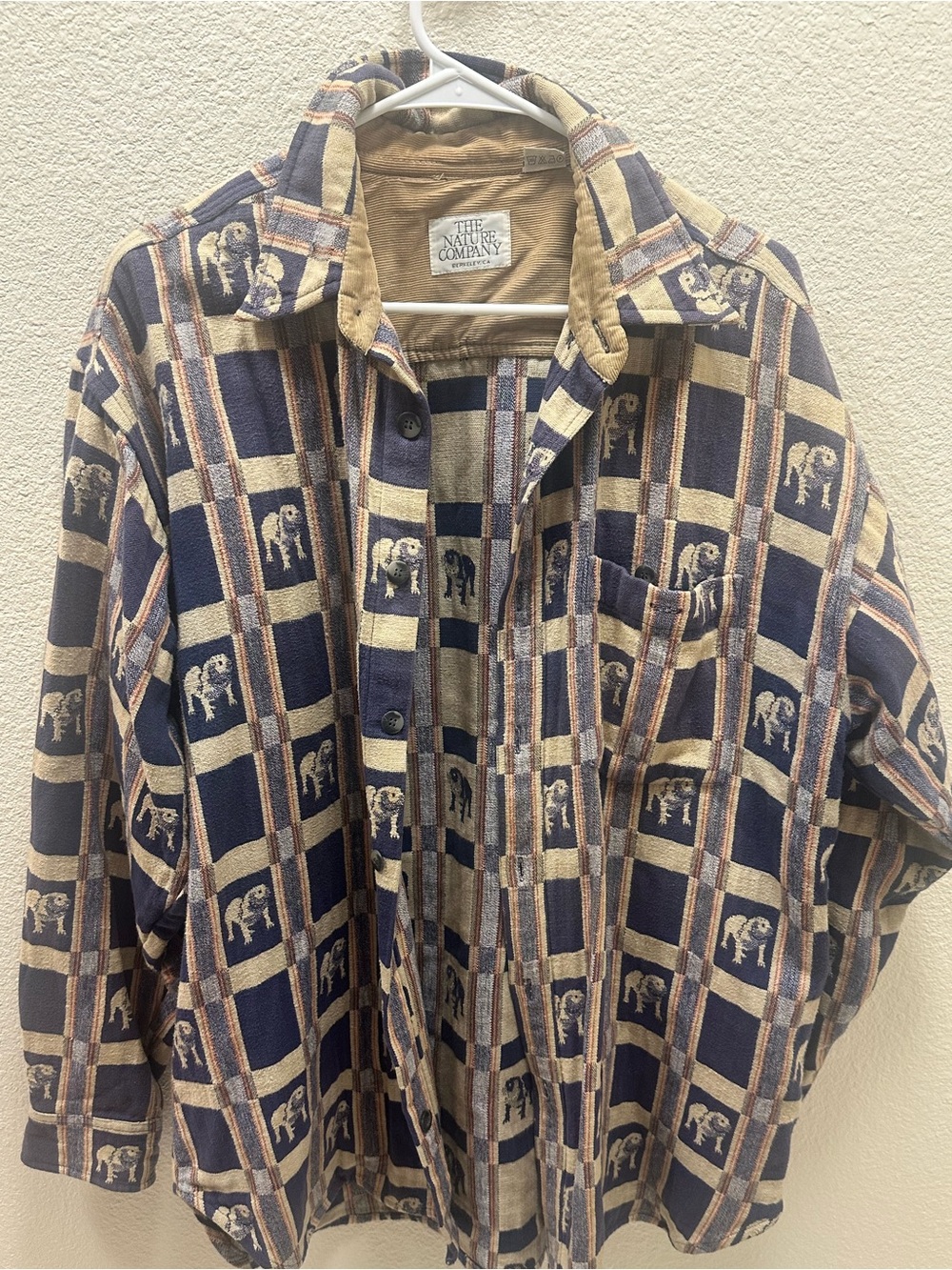 vintage 1990s dog print flannel button-down shirt manufactured by The Nature Com